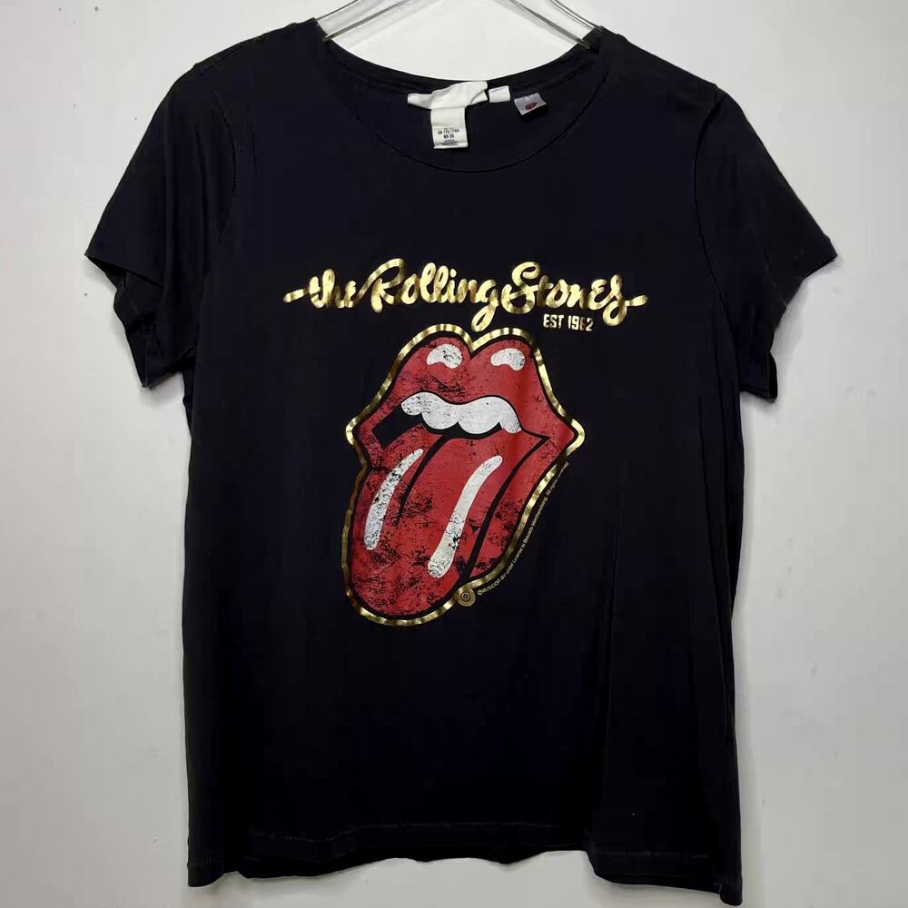 H&M The Rolling Stones Graphic Band Tee Gray Gold T-Shirt  — Women's Size XL EUC